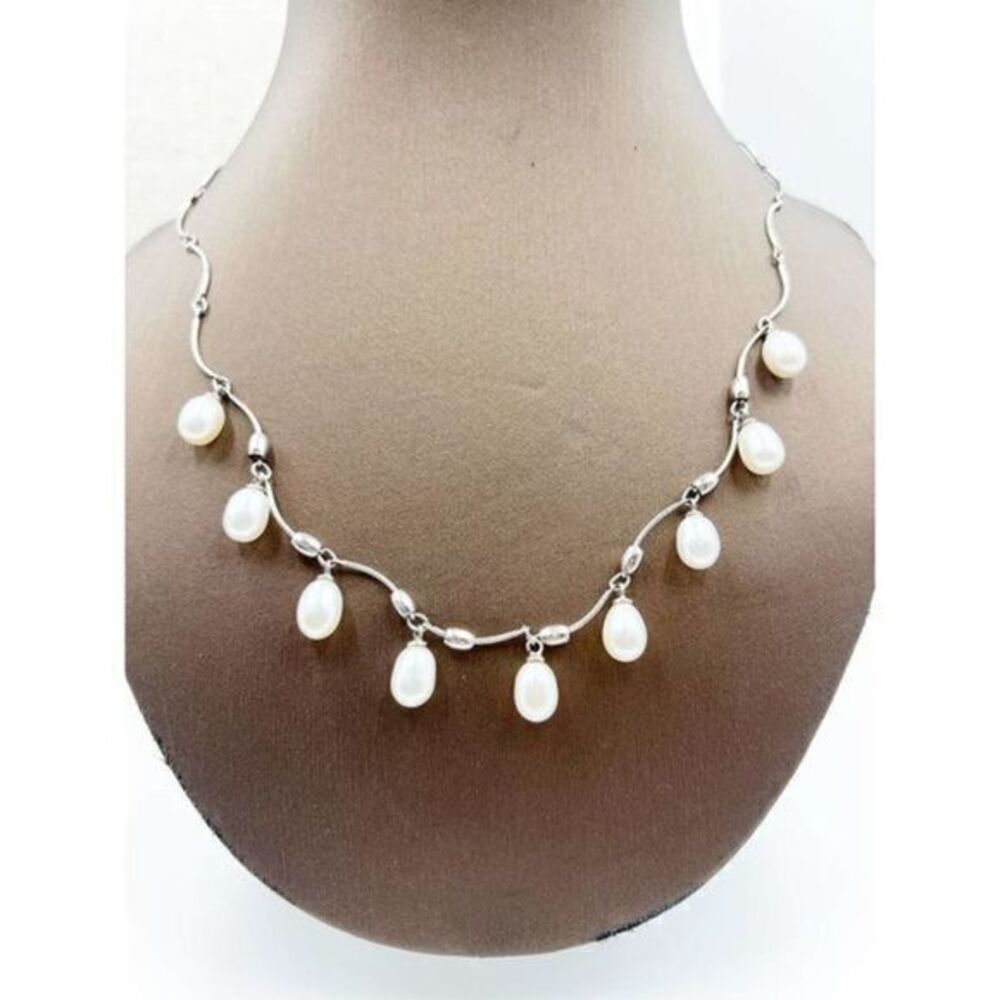 Ladies 7-8mm White Freshwater Pearl Chain NecklaceJewelry 18"